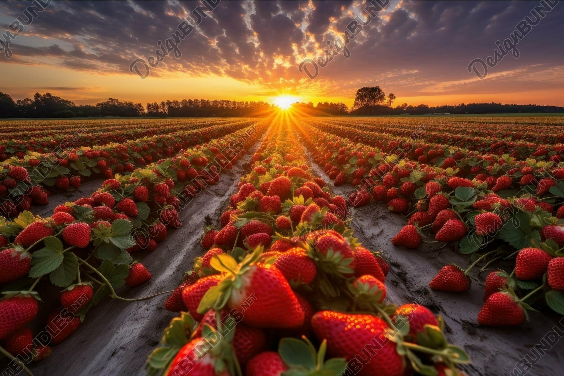 Sunrise over Edmonton strawberry fields
